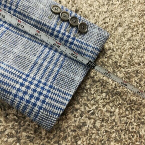 Sartoria Partenopea Sport Coat Wool Prince of Wales Check Blue Gray 44R - Picture 9 of 11